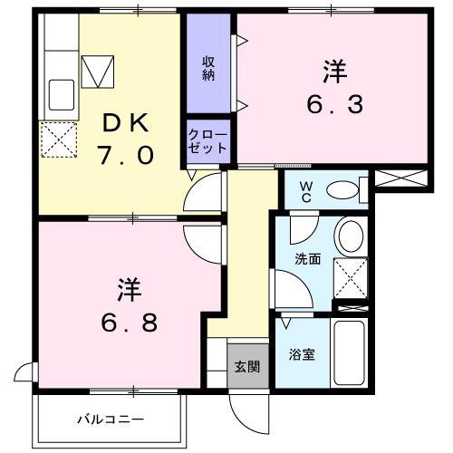 ファインセレーB(2DK/1階)の間取り写真