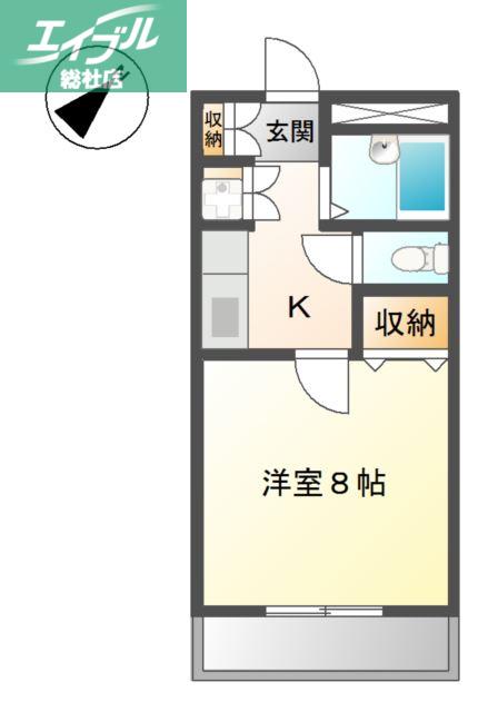 グランドハイムB棟(1K/2階)の間取り写真