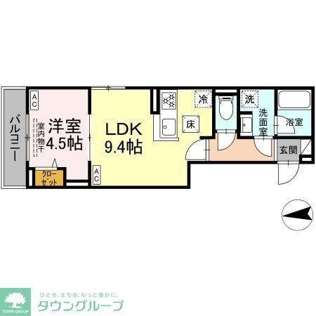 セレスティア六町IV(1LDK/1階)の間取り写真