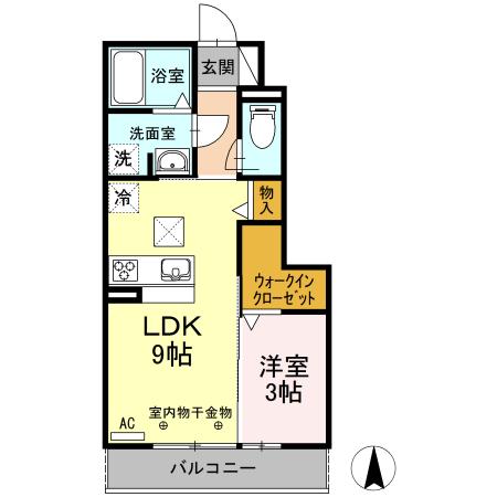 ドエル上西(1LDK/1階)の間取り写真