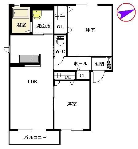 シャーメゾンサンライズA棟(2LDK/2階)の間取り写真