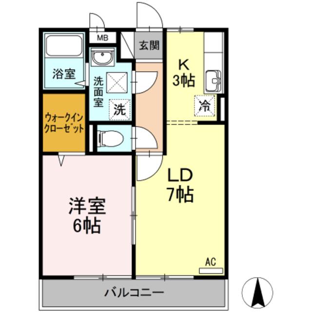 ビレッジ北久保 C棟(1LDK/1階)の間取り写真