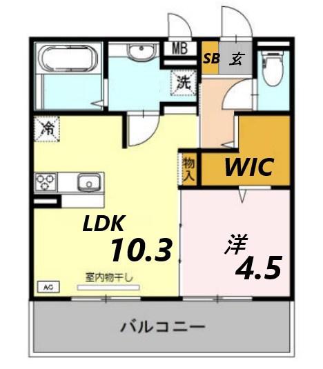 アップフィールド(1LDK/3階)の間取り写真