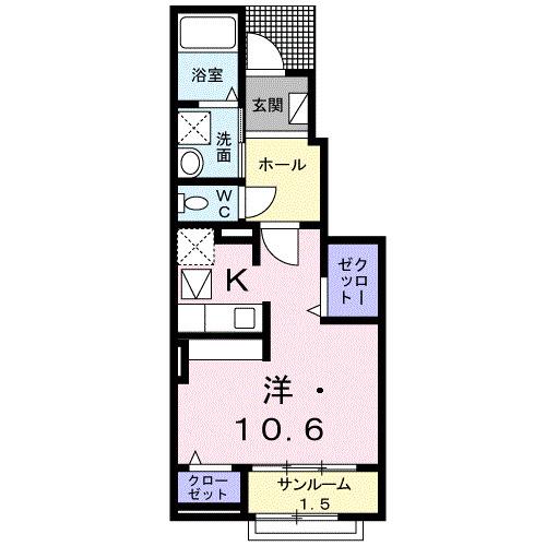 カーサフィオーレ(ワンルーム/1階)の間取り写真