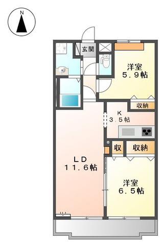 アンプルール(2LDK/2階)の間取り写真