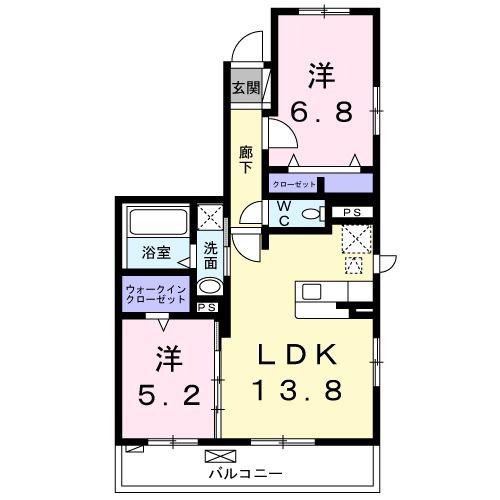 ゼファーII(2LDK/3階)の間取り写真