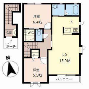 オリゼー芦屋西・D棟(2LDK/2階)の間取り写真