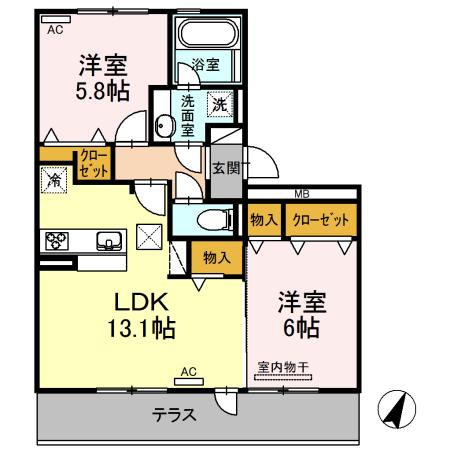 サニープレイス十一屋G棟(2LDK/1階)の間取り写真