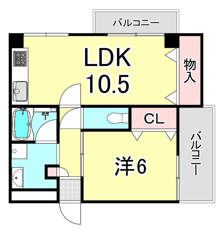 グリーンヒル門戸(1LDK/3階)の間取り写真