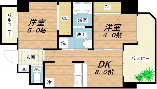 アーデンタワー本町イースト(2DK/3階)の間取り写真