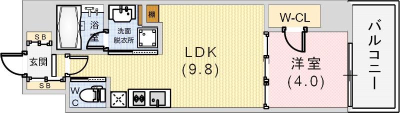 ブエナビスタ神戸三宮(1LDK/10階)の間取り写真