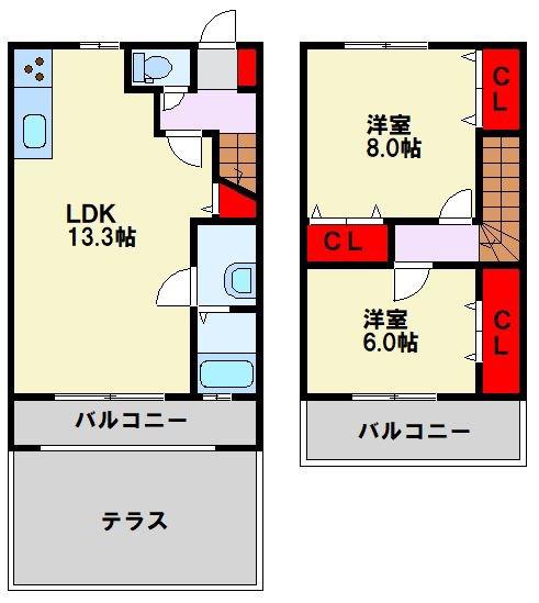エルミタージュヒルズII(2LDK/1階)の間取り写真