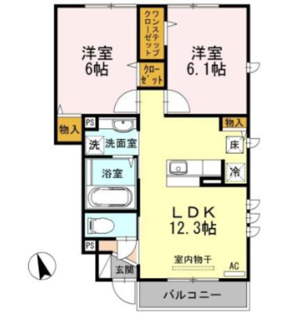 アークタウン三ツ藤A(2LDK/1階)の間取り写真