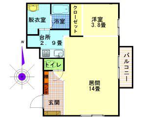 アビタプレイス(1LDK/1階)の間取り写真