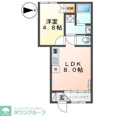 ソラール楓B(1LDK/1階)の間取り写真
