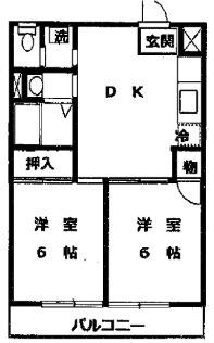 キャッスル岸(2DK/4階)の間取り写真