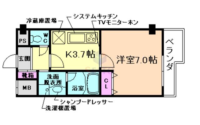アルグラッド野田阪神(1DK/2階)の間取り写真