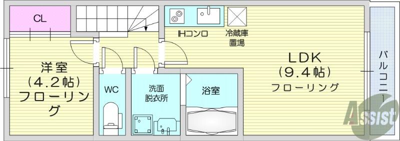 リヴェール八乙女2(1LDK/1階)の間取り写真