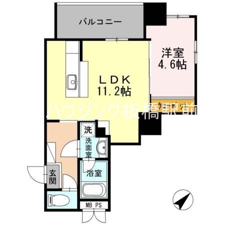 KYビル(1LDK/6階)の間取り写真