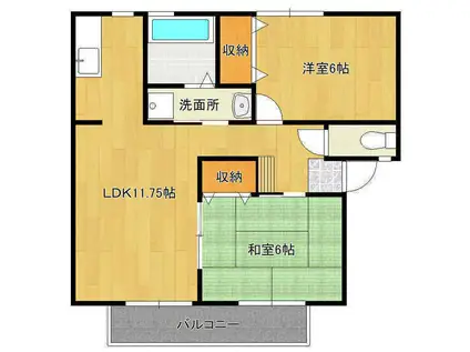 ベル・ヴィル御茶園(2LDK/2階)の間取り写真