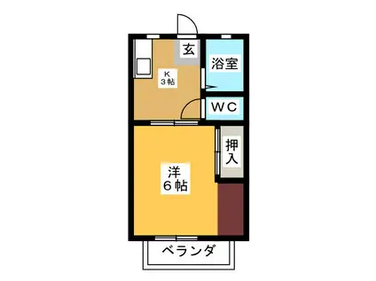 ベルグリン中田(1K/1階)の間取り写真