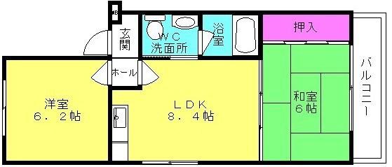 西川ハイツ(2DK/2階)の間取り写真