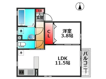 セレッソB棟(1LDK/2階)の間取り写真