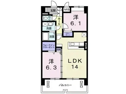 ペットマンションあかやま(2LDK/2階)の間取り写真