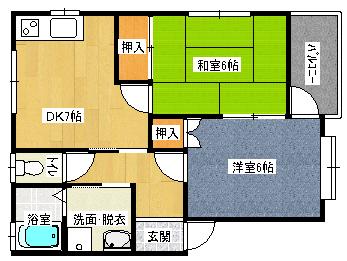 エトワール弓井 A棟(2DK/2階)の間取り写真