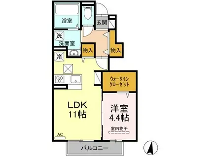 D GRANDE春日 B棟(1LDK/1階)の間取り写真