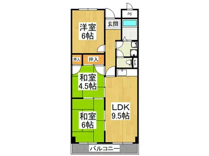 グリーンヒル三日市(3LDK/2階)の間取り写真