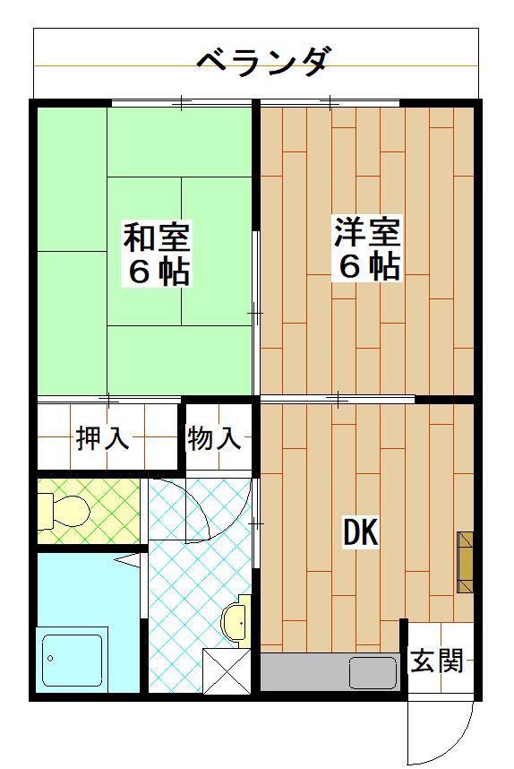 ハーモニーハウス(2DK/1階)の間取り写真