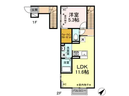 ヴィラローザ(1LDK/2階)の間取り写真