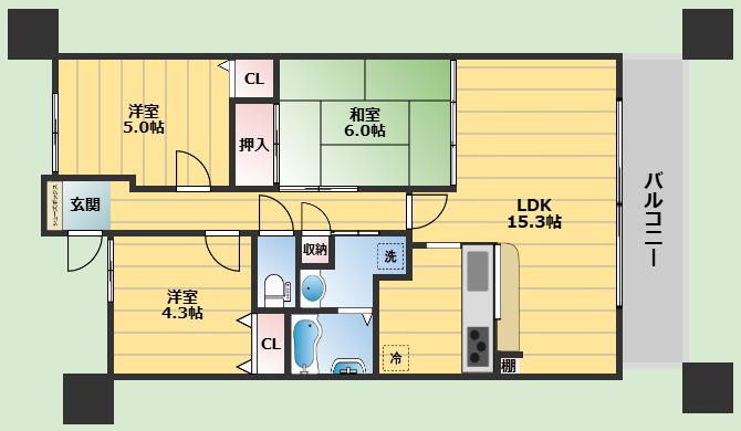 MINOO HILLS(3LDK/4階)の間取り写真