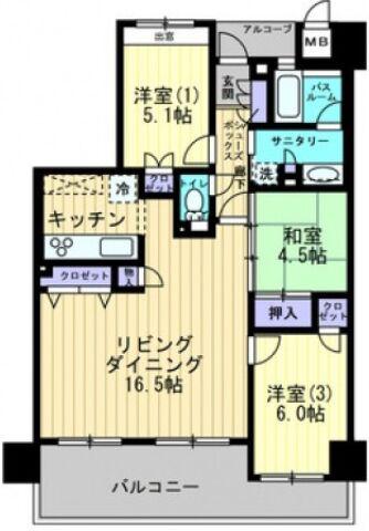 アルファステイツ富田浜(3LDK/6階)の間取り写真