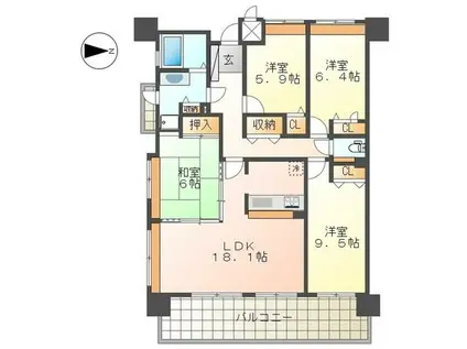 サンジュールステーション貝塚(4LDK/6階)の間取り写真
