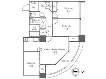 リバーシティ21 イーストタワーズII(3LDK/16階)の間取り写真