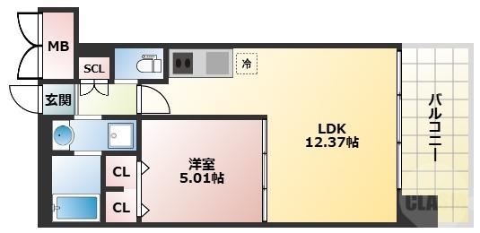 プレジオ三国EURO(1LDK/7階)の間取り写真