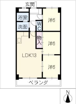 コーポ花みずき(3LDK/4階)の間取り写真