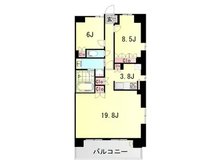 サンメゾン神戸新長田(2LDK/9階)の間取り写真
