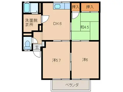 シティハイツ紀三井寺(3DK/1階)の間取り写真