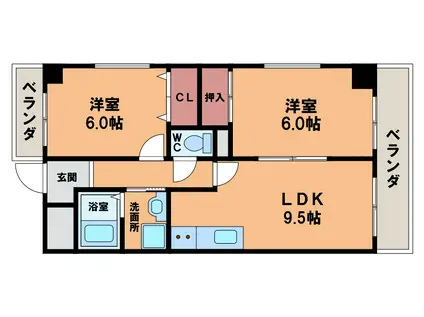 HACHIBUSE帝塚山(2LDK/8階)の間取り写真