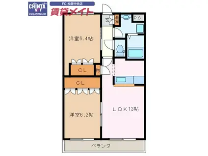 CASA RECUERDO(2LDK/1階)の間取り写真