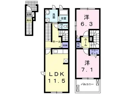 フィオーレ 徳重(2LDK/2階)の間取り写真
