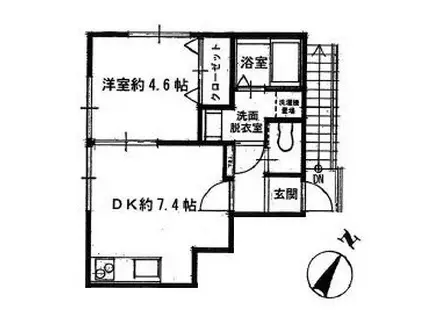 HB浜町II(1DK/2階)の間取り写真