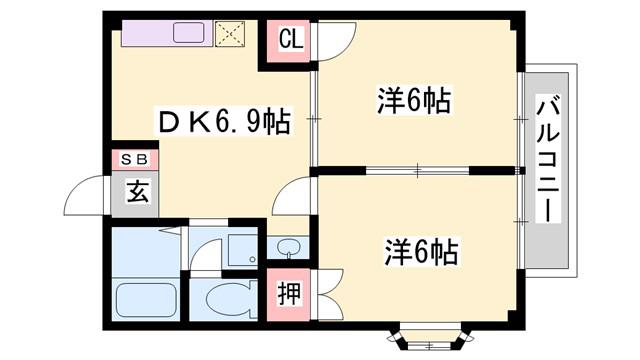 エルガーデンI(2DK/2階)の間取り写真