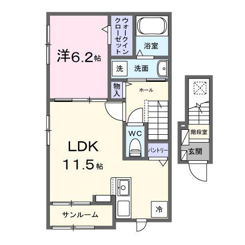 桜の町 千里川(1LDK/2階)の間取り写真