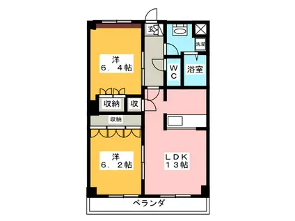 エルピスハイムB棟(2LDK/2階)の間取り写真