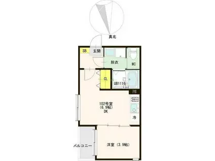 GREEN ACEII(1DK/1階)の間取り写真