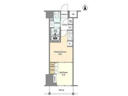 アジュールテラス東陽町(1DK/1階)の間取り写真